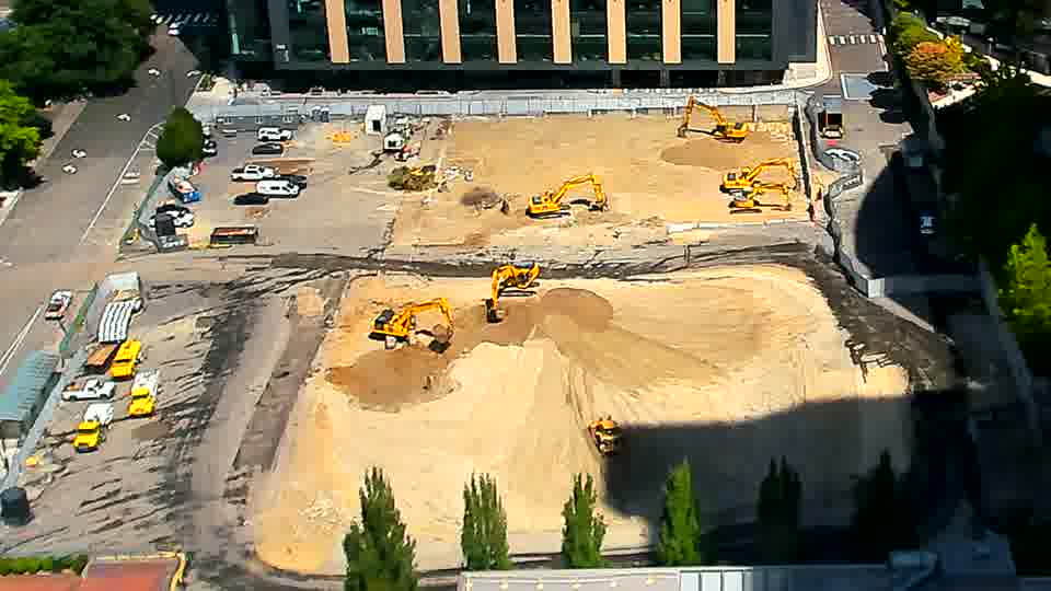 Equipment positions across the site are remarkably consistent, with only subtle shifts in shadows indicating the passage of time.