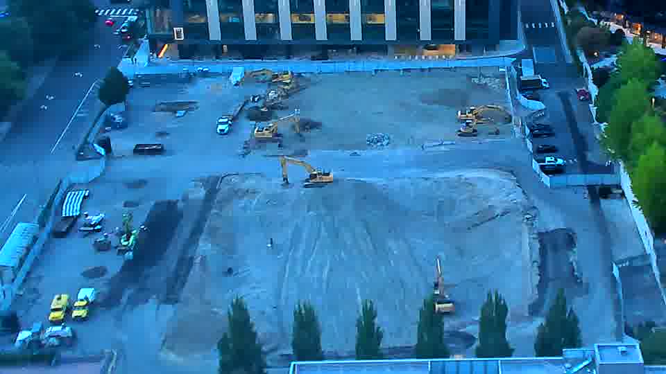 The site is quiet, and visibility is low as evening settles in.