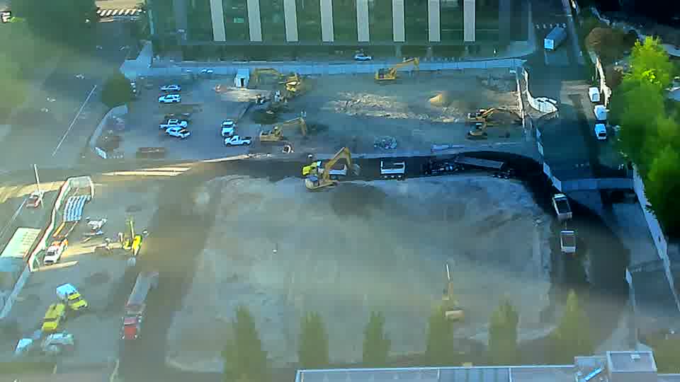 The equipment on the site remains in essentially the same arrangement as it was fifteen minutes ago.