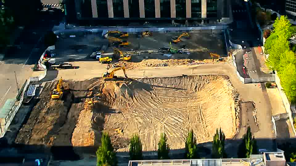 The scene appears largely static, with no discernible changes to the equipment positions or site layout.