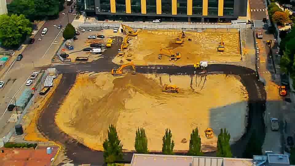 The layout of equipment across the site is essentially the same as it was moments ago.