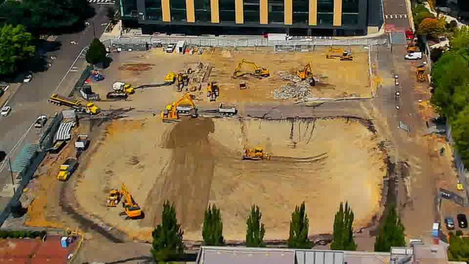 The central area shows a continuation of surface work, with a slightly altered pattern in the disturbed soil.