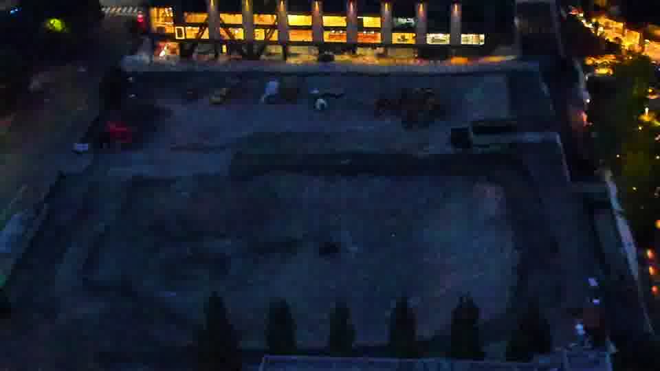 Construction camera frame at 8:00 PM PT. No construction activity — the site is quiet.