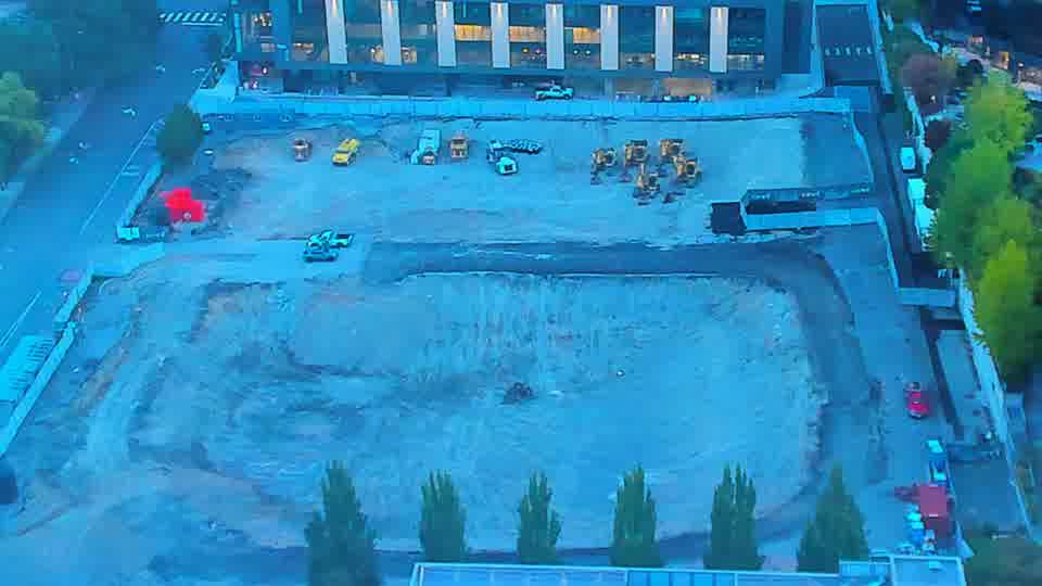 Construction camera frame at 6:45 AM PT. Frame saved. Automated comparison was skipped; activity has not been assessed.