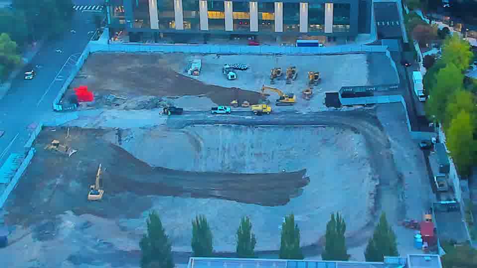 Construction camera frame at 6:45 AM PT. Frame saved. Automated comparison was skipped; activity has not been assessed.
