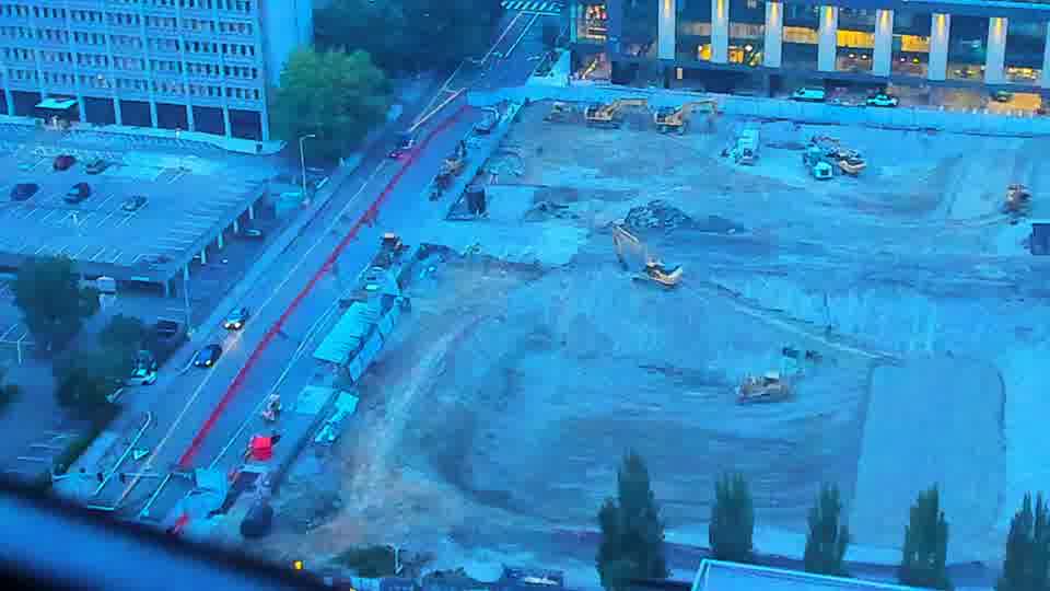 Construction camera frame at 6:45 AM PT. Frame saved. Automated comparison was skipped; activity has not been assessed.