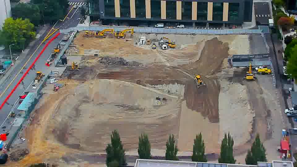 Construction camera frame at 8:45 AM PT. No visible change between these frames.