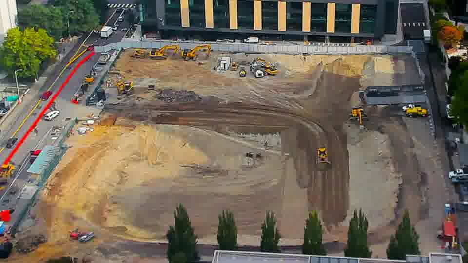 Construction camera frame at 9:45 AM PT. No visible change between these frames.