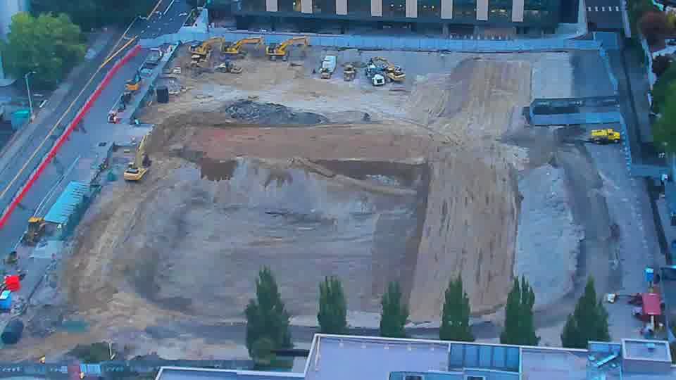 Construction camera frame at 7:15 AM PT. Frame saved. Automated comparison was skipped; activity has not been assessed.