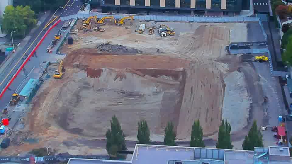 Construction camera frame at 7:45 AM PT. Frame saved. Automated comparison was skipped; activity has not been assessed.