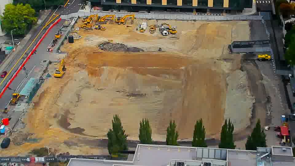 Construction camera frame at 11:45 AM PT. No visible change between these frames.