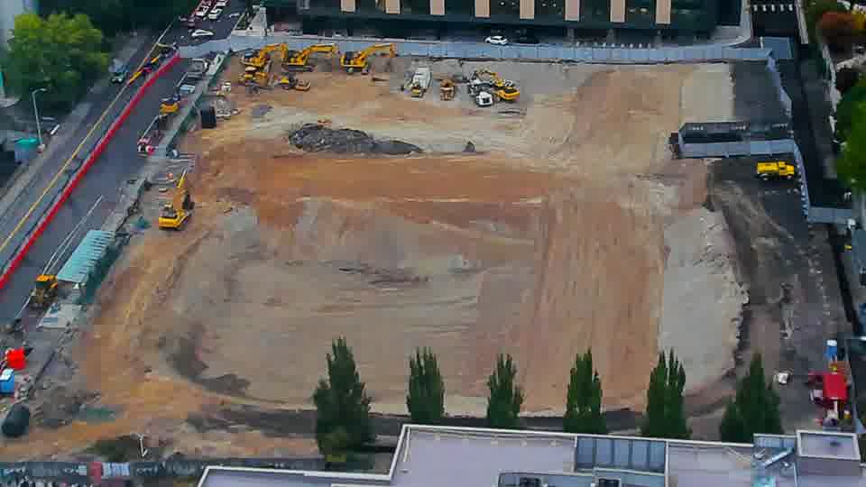 Construction camera frame at 6:15 PM PT. Frame saved. Automated comparison was skipped; activity has not been assessed.