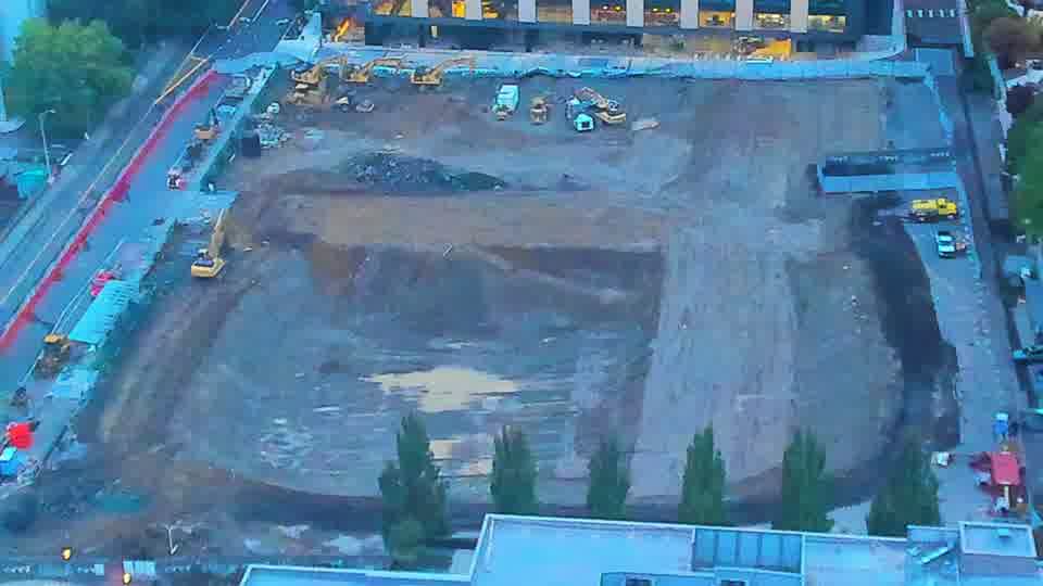Construction camera frame at 6:45 AM PT. Frame saved. Automated comparison was skipped; activity has not been assessed.