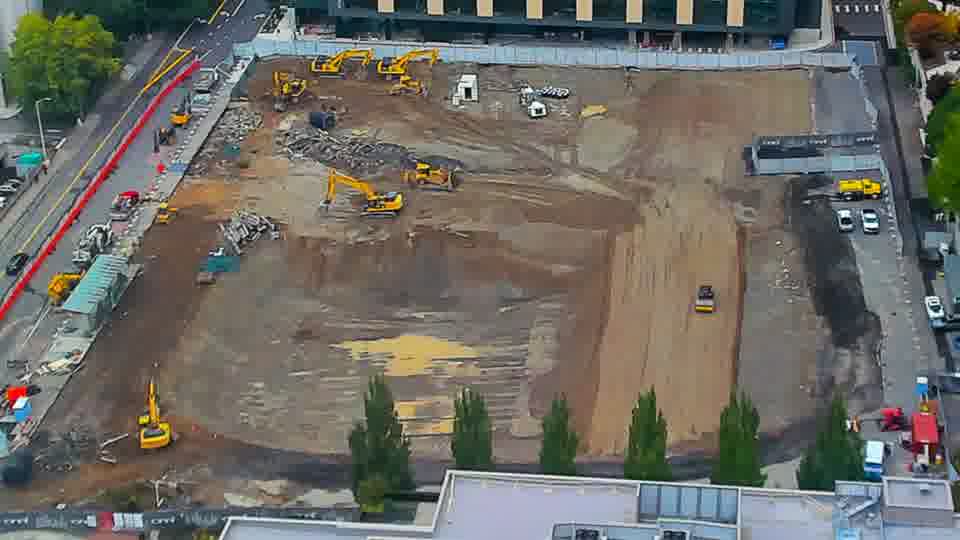 Construction camera frame at 11:45 AM PT. No visible change between these frames.