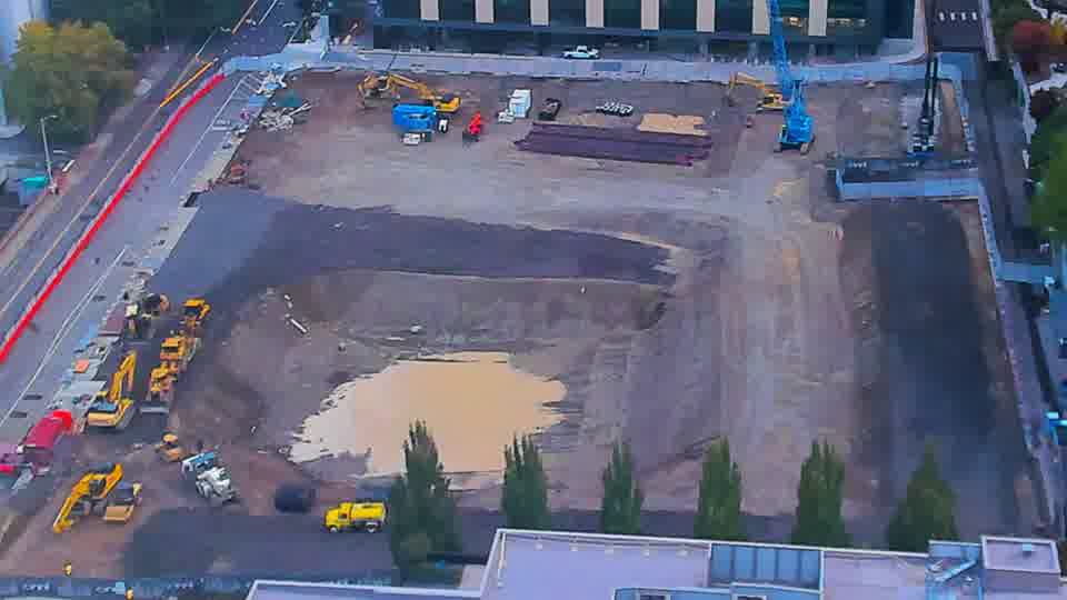 Construction camera frame at 7:15 AM PT. Frame saved. Automated comparison was skipped; activity has not been assessed.