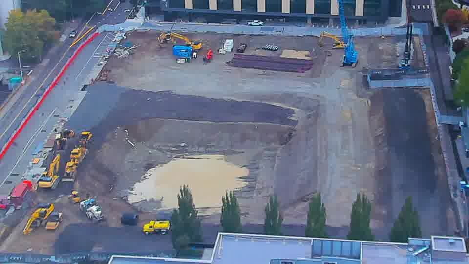 Construction camera frame at 8:15 AM PT. Frame saved. Automated comparison was skipped; activity has not been assessed.