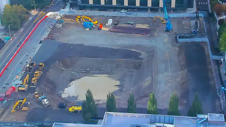Construction camera frame at 8:30 AM PT. Frame saved. Automated comparison was skipped; activity has not been assessed.