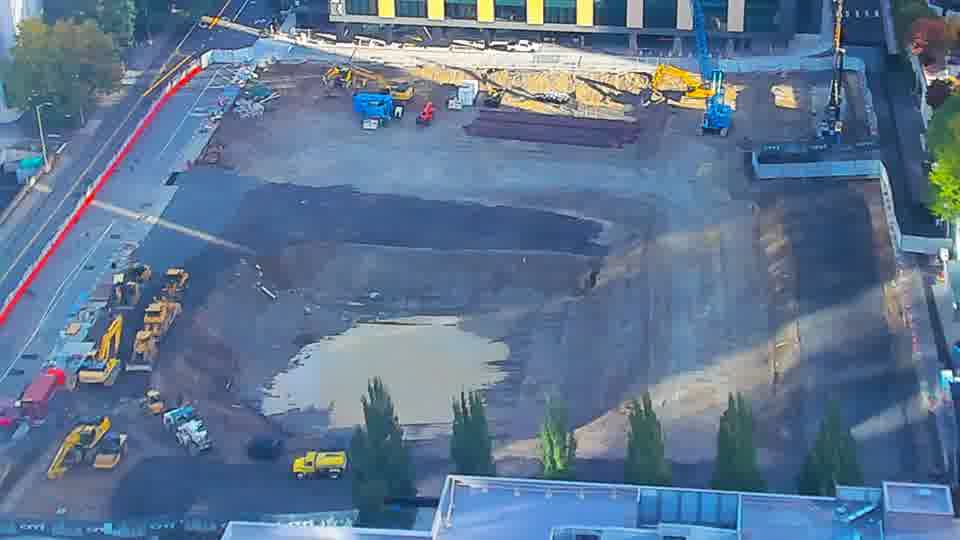 Construction camera frame at 9:00 AM PT. Frame saved. Automated comparison was skipped; activity has not been assessed.