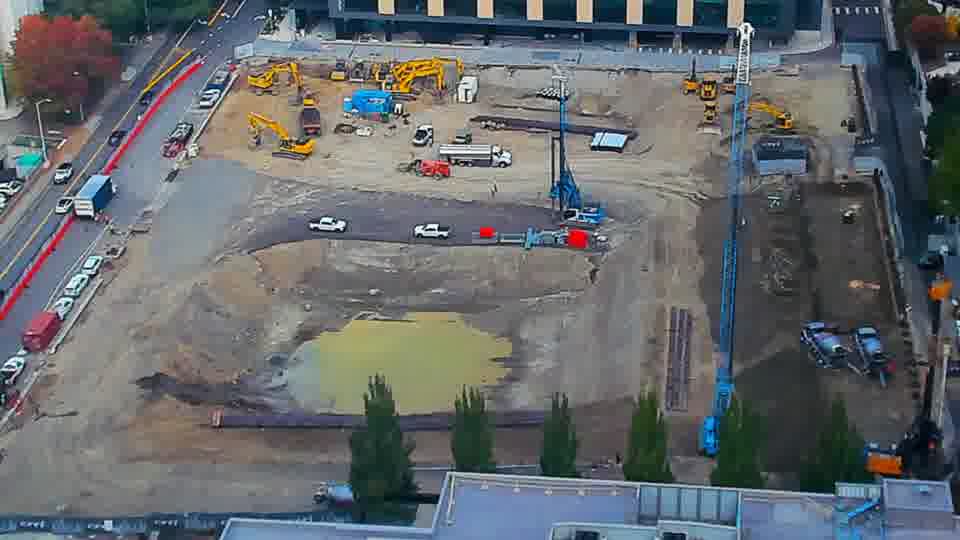 Construction camera frame at 11:00 AM PT. Frame saved. Automated observation is unavailable.