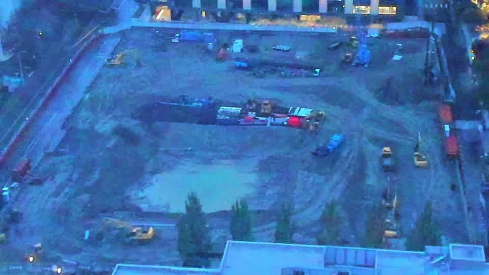 Construction camera frame at 7:45 AM PT. Frame saved. Automated comparison was skipped; activity has not been assessed.