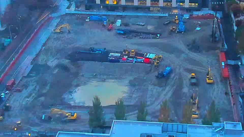 Construction camera frame at 8:15 AM PT. Frame saved. Automated comparison was skipped; activity has not been assessed.