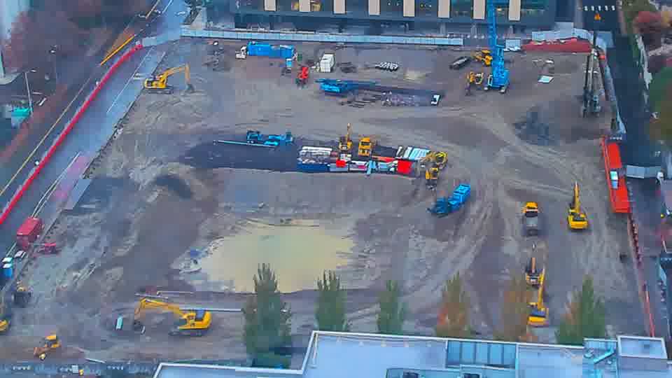 Construction camera frame at 8:30 AM PT. Frame saved. Automated comparison was skipped; activity has not been assessed.
