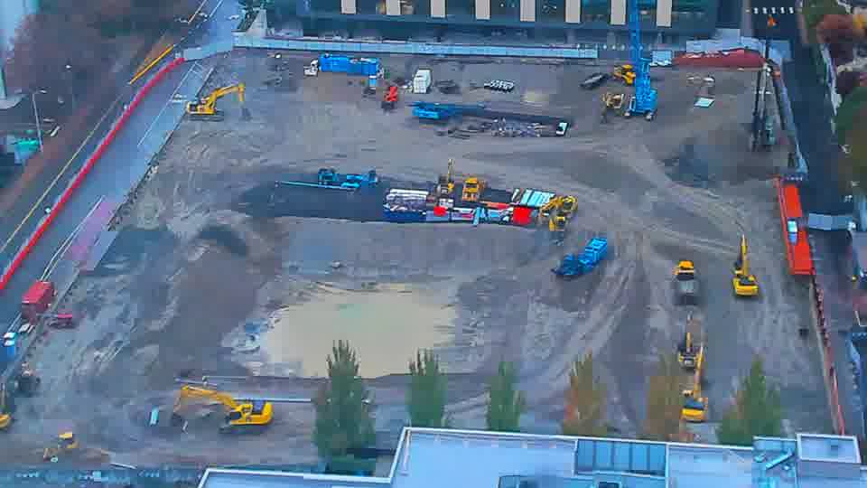 Construction camera frame at 9:15 AM PT. Frame saved. Automated comparison was skipped; activity has not been assessed.