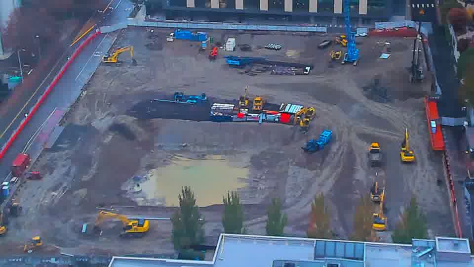 Construction camera frame at 9:45 AM PT. Frame saved. Automated comparison was skipped; activity has not been assessed.