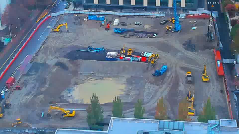 Construction camera frame at 10:00 AM PT. Frame saved. Automated comparison was skipped; activity has not been assessed.