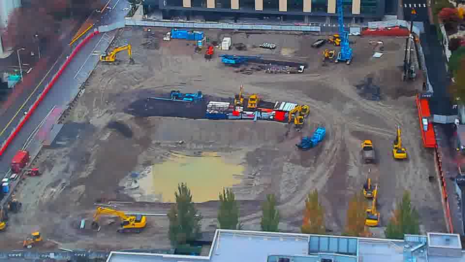 Construction camera frame at 10:15 AM PT. Frame saved. Automated comparison was skipped; activity has not been assessed.