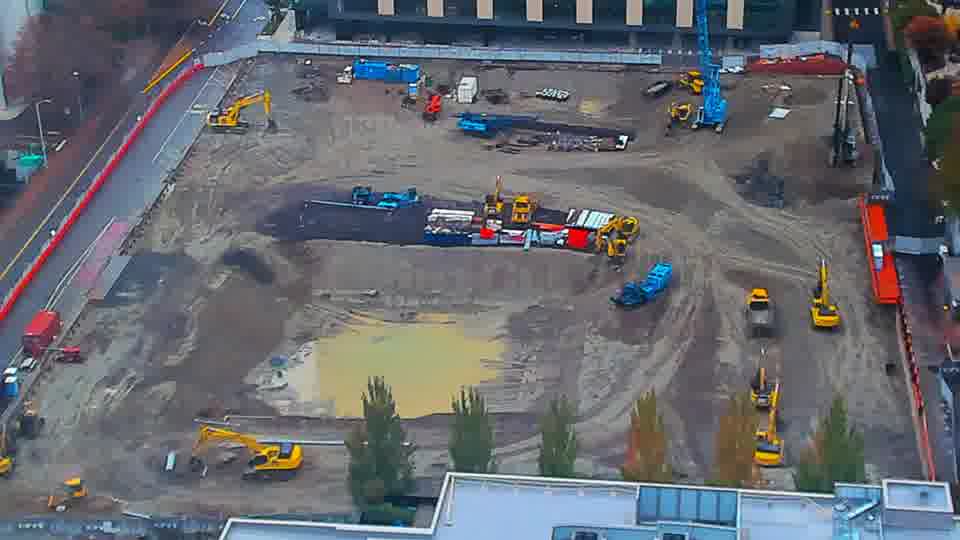 Construction camera frame at 11:15 AM PT. Frame saved. Automated comparison was skipped; activity has not been assessed.