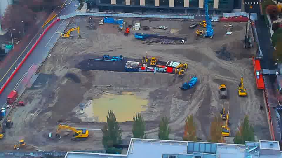 Construction camera frame at 11:30 AM PT. Frame saved. Automated comparison was skipped; activity has not been assessed.