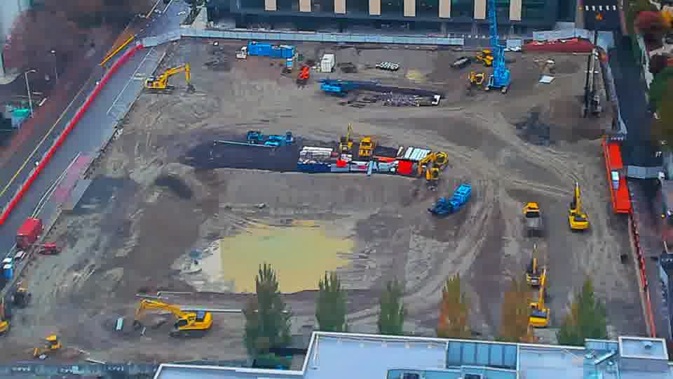Construction camera frame at 11:45 AM PT. Frame saved. Automated comparison was skipped; activity has not been assessed.