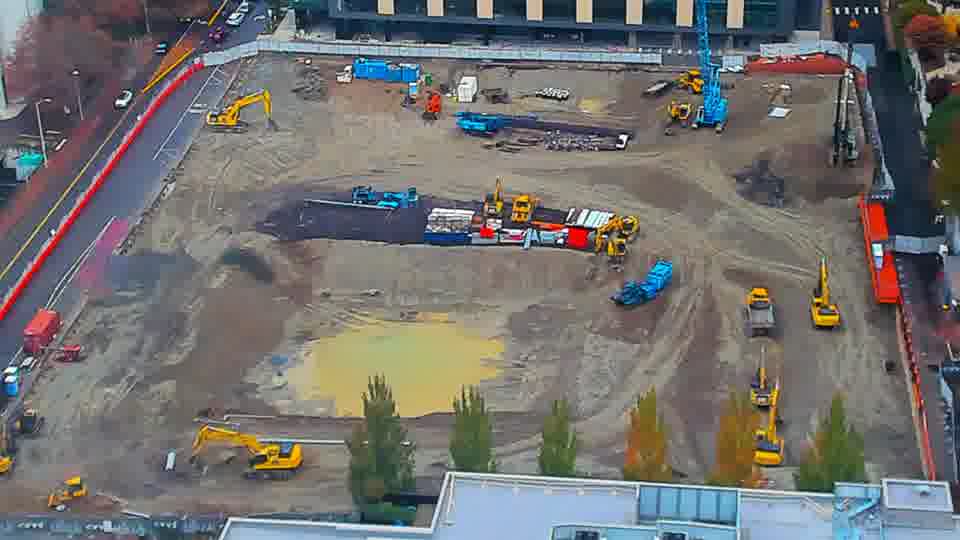 Construction camera frame at 12:15 PM PT. Frame saved. Automated comparison was skipped; activity has not been assessed.