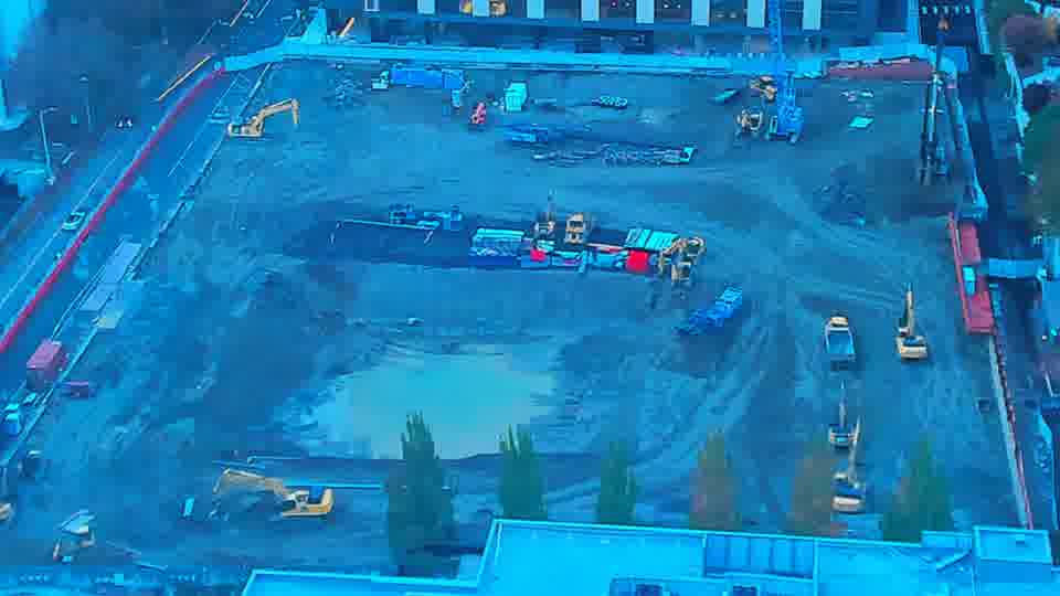 Construction camera frame at 5:45 PM PT. Frame saved. Automated comparison was skipped; activity has not been assessed.